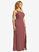 Side View Thumbnail - English Rose Skinny One-Shoulder Trumpet Gown with Front Slit