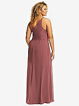 Rear View Thumbnail - English Rose Skinny One-Shoulder Trumpet Gown with Front Slit
