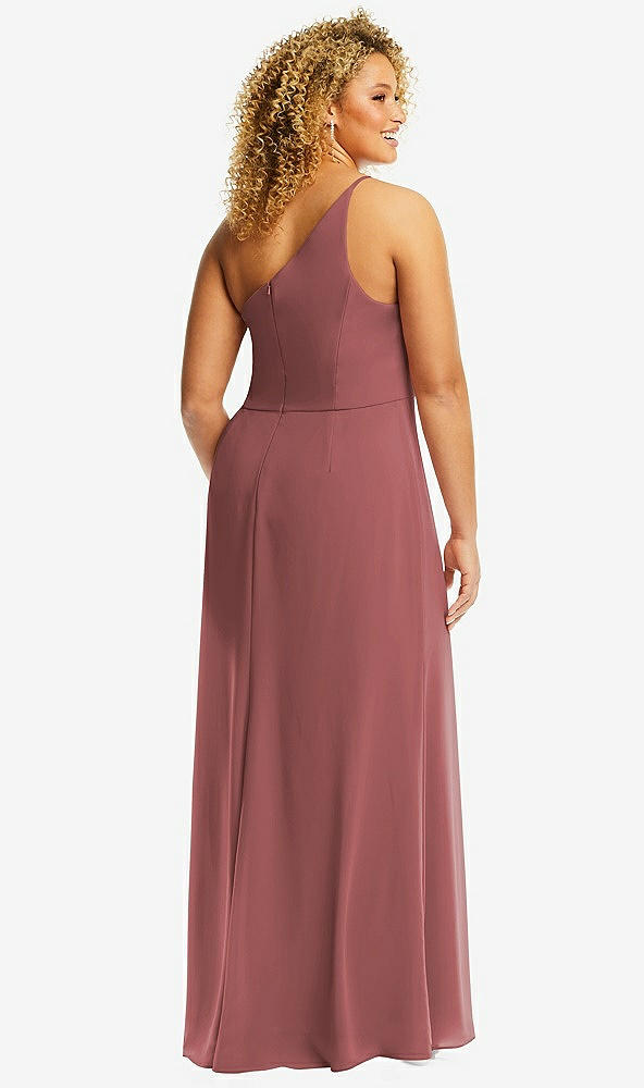 Back View - English Rose Skinny One-Shoulder Trumpet Gown with Front Slit