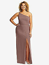 Front View Thumbnail - Sienna Skinny One-Shoulder Trumpet Gown with Front Slit