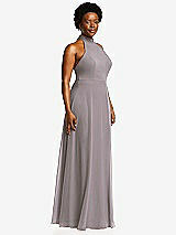 Side View Thumbnail - Cashmere Gray High Neck Halter Backless Maxi Dress