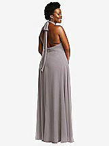 Rear View Thumbnail - Cashmere Gray High Neck Halter Backless Maxi Dress
