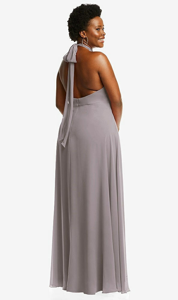 Back View - Cashmere Gray High Neck Halter Backless Maxi Dress