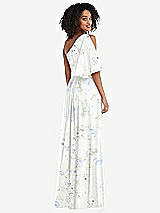 Rear View Thumbnail - Bleu Garden One-Shoulder Bell Sleeve Chiffon Maxi Dress