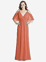 Alt View 1 Thumbnail - Terracotta Copper Convertible Cold-Shoulder Draped Wrap Maxi Dress