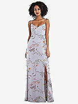 Front View Thumbnail - Butterfly Botanica Silver Dove Tie-Back Cutout Maxi Dress with Front Slit