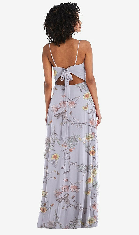 Back View - Butterfly Botanica Silver Dove Tie-Back Cutout Maxi Dress with Front Slit