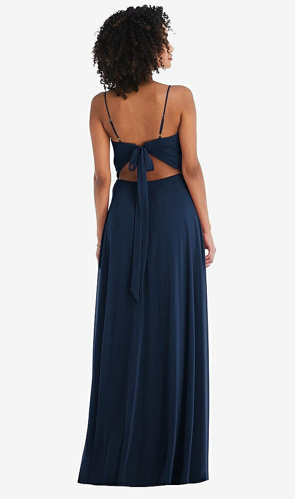 Back View - Midnight Navy Tie-Back Cutout Maxi Dress with Front Slit