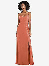 Front View Thumbnail - Terracotta Copper Tie-Back Cutout Maxi Dress with Front Slit
