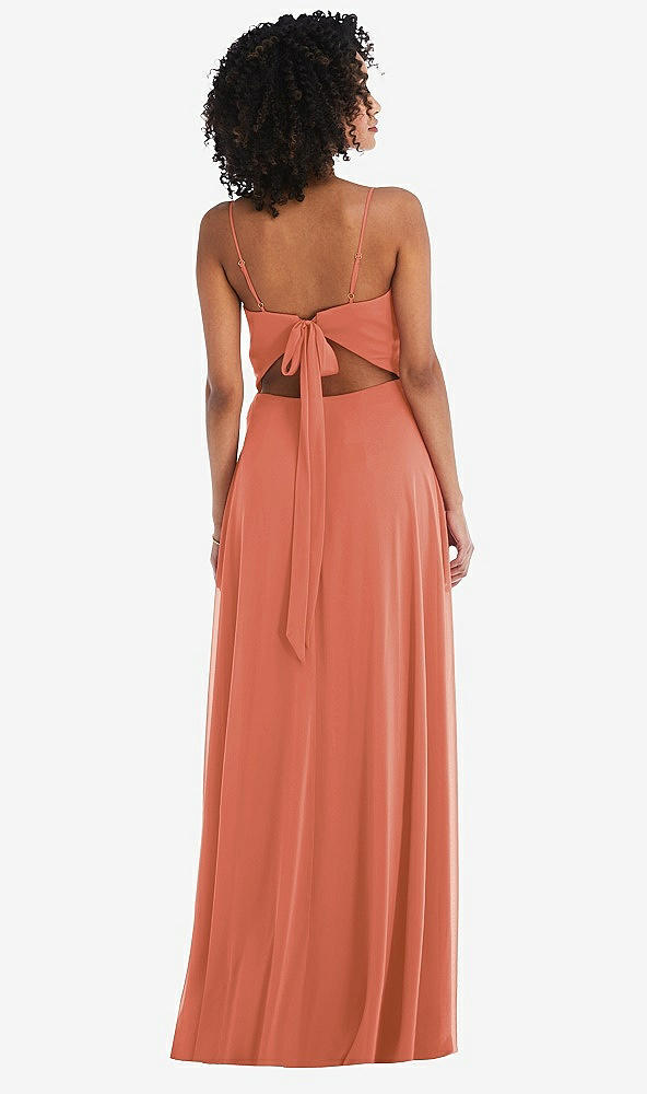 Back View - Terracotta Copper Tie-Back Cutout Maxi Dress with Front Slit