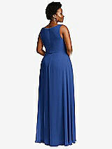 Rear View Thumbnail - Classic Blue Deep V-Neck Chiffon Maxi Dress