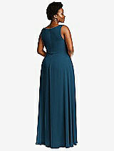 Rear View Thumbnail - Atlantic Blue Deep V-Neck Chiffon Maxi Dress