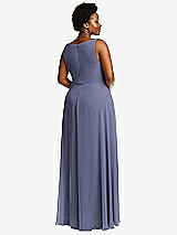 Rear View Thumbnail - French Blue Deep V-Neck Chiffon Maxi Dress