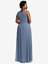 Rear View Thumbnail - Larkspur Blue Deep V-Neck Chiffon Maxi Dress