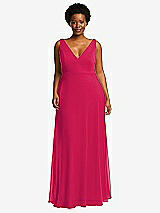 Front View Thumbnail - Vivid Pink Deep V-Neck Chiffon Maxi Dress