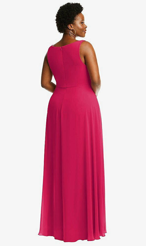 Back View - Vivid Pink Deep V-Neck Chiffon Maxi Dress