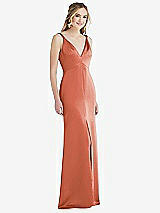 Front View Thumbnail - Terracotta Copper Twist Strap Maxi Slip Dress with Front Slit - Neve