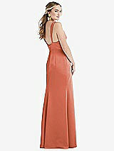 Rear View Thumbnail - Terracotta Copper Twist Strap Maxi Slip Dress with Front Slit - Neve