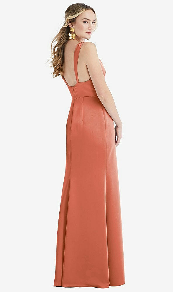 Back View - Terracotta Copper Twist Strap Maxi Slip Dress with Front Slit - Neve
