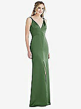 Front View Thumbnail - Vineyard Green Twist Strap Maxi Slip Dress with Front Slit - Neve