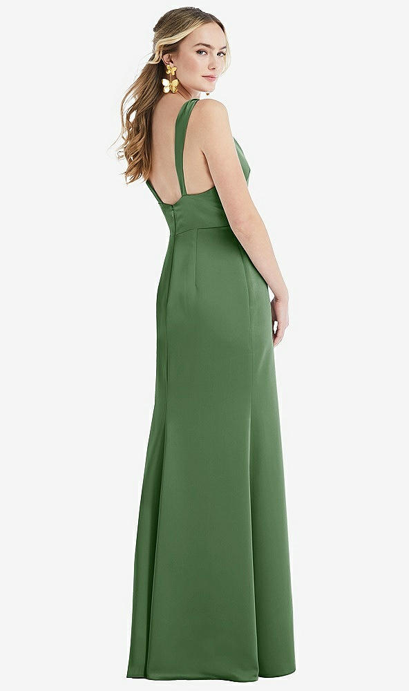 Back View - Vineyard Green Twist Strap Maxi Slip Dress with Front Slit - Neve
