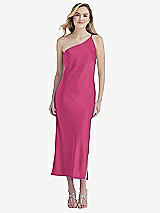 Front View Thumbnail - Tea Rose One-Shoulder Asymmetrical Midi Slip Dress