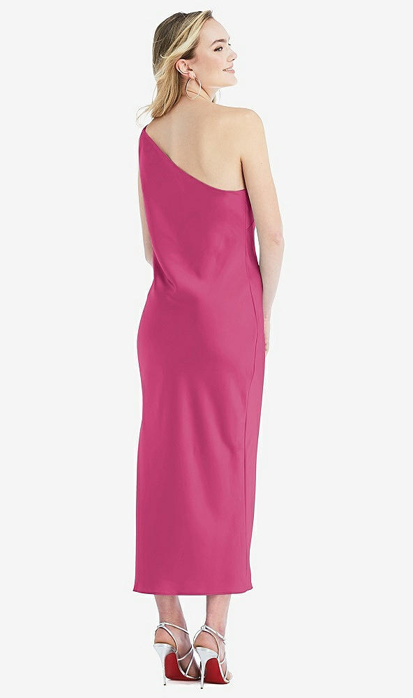Back View - Tea Rose One-Shoulder Asymmetrical Midi Slip Dress