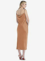 Rear View Thumbnail - Toffee Asymmetrical One-Shoulder Cowl Midi Slip Dress