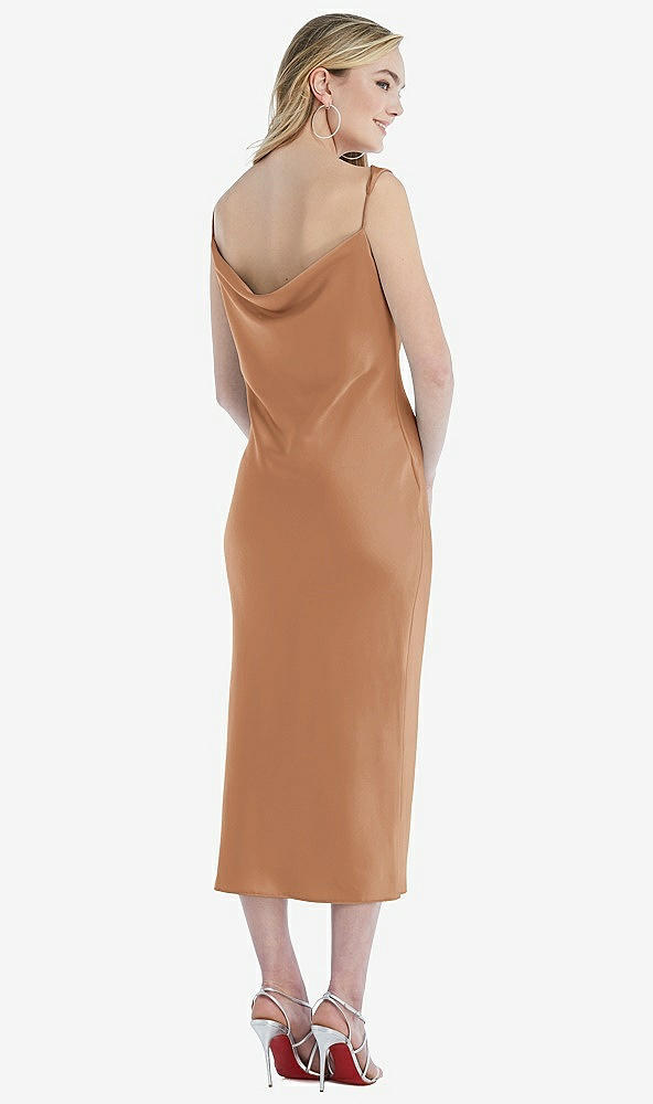 Back View - Toffee Asymmetrical One-Shoulder Cowl Midi Slip Dress