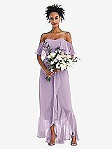 Alt View 2 Thumbnail - Pale Purple Off-the-Shoulder Ruffled High Low Maxi Dress