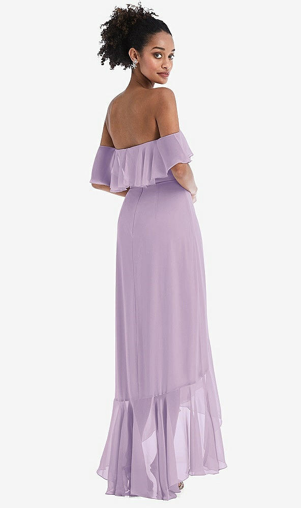 Back View - Pale Purple Off-the-Shoulder Ruffled High Low Maxi Dress