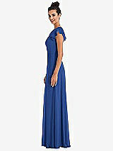 Side View Thumbnail - Classic Blue Flutter Sleeve V-Keyhole Chiffon Maxi Dress