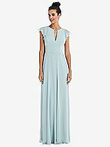 Front View Thumbnail - French Blue Flutter Sleeve V-Keyhole Chiffon Maxi Dress