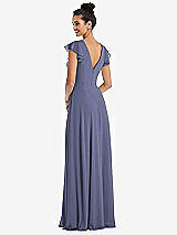 Rear View Thumbnail - French Blue Flutter Sleeve V-Keyhole Chiffon Maxi Dress
