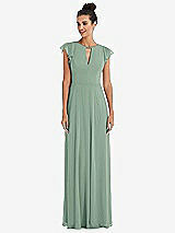 Front View Thumbnail - Seagrass Flutter Sleeve V-Keyhole Chiffon Maxi Dress