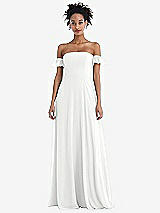 Front View Thumbnail - White Off-the-Shoulder Ruffle Cuff Sleeve Chiffon Maxi Dress