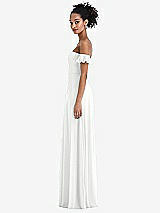 Side View Thumbnail - White Off-the-Shoulder Ruffle Cuff Sleeve Chiffon Maxi Dress