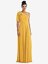 Front View Thumbnail - NYC Yellow Bow One-Shoulder Flounce Sleeve Maxi Dress