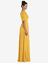 Side View Thumbnail - NYC Yellow Bow One-Shoulder Flounce Sleeve Maxi Dress
