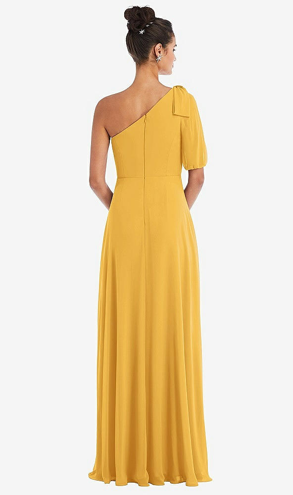 Back View - NYC Yellow Bow One-Shoulder Flounce Sleeve Maxi Dress