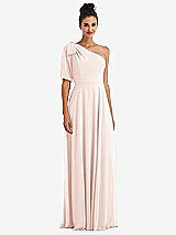Front View Thumbnail - Blush Bow One-Shoulder Flounce Sleeve Maxi Dress