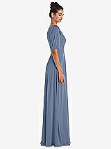 Side View Thumbnail - Larkspur Blue Bow One-Shoulder Flounce Sleeve Maxi Dress