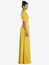 Side View Thumbnail - Marigold Bow One-Shoulder Flounce Sleeve Maxi Dress