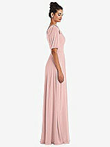 Side View Thumbnail - Rose - PANTONE Rose Quartz Bow One-Shoulder Flounce Sleeve Maxi Dress