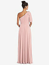 Rear View Thumbnail - Rose - PANTONE Rose Quartz Bow One-Shoulder Flounce Sleeve Maxi Dress