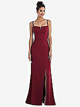 Front View Thumbnail - Burgundy Notch Crepe Trumpet Gown with Front Slit