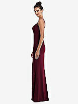 Side View Thumbnail - Cabernet Notch Crepe Trumpet Gown with Front Slit