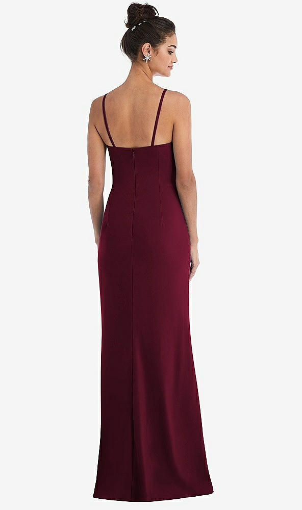 Back View - Cabernet Notch Crepe Trumpet Gown with Front Slit