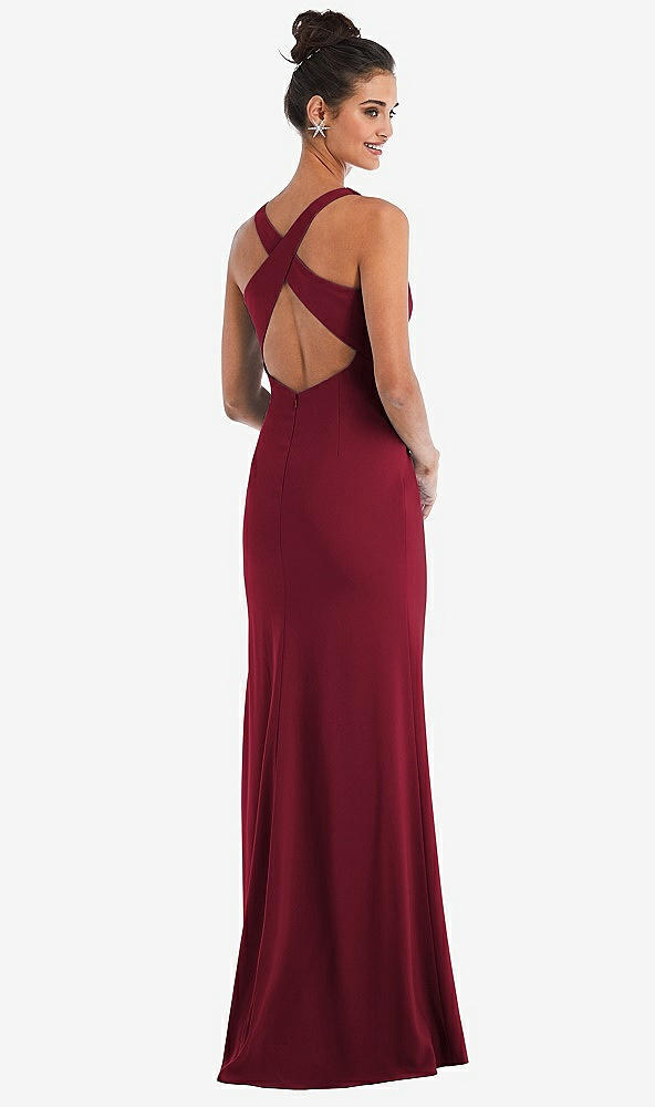 Front View - Burgundy Criss-Cross Cutout Back Maxi Dress with Front Slit