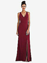 Rear View Thumbnail - Burgundy Criss-Cross Cutout Back Maxi Dress with Front Slit